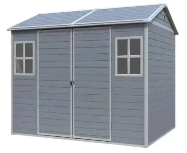 8x6 ft Grey Resin Outdoor Storage Shed - Waterproof Tool Shed w/