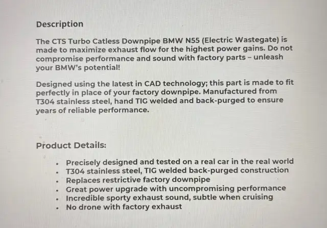 Downpipe - CTS Turbo Race 4' Downpipe BMW N55 Electric Wastegate - Photo 6
