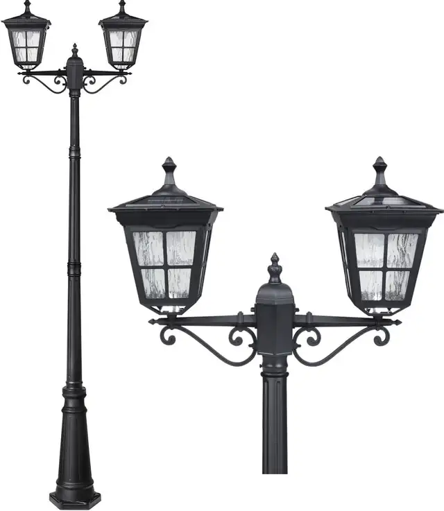 8FT SOLAR LAMP POST – DOUBLE HEAD – NO WIRING – NEW – $240