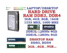 RAM DDR4, DDR3, Hard drive desktop SATA, Hard drive Laptop SATA