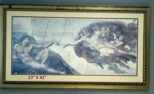 CADRE 23'HAUx42'LAR FRESQUE DE MICHEL-ANGE CRÉATION ADAM: $20.00