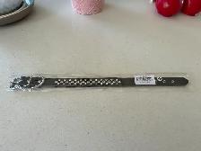 Dog collar Black Leather with Diamonds M