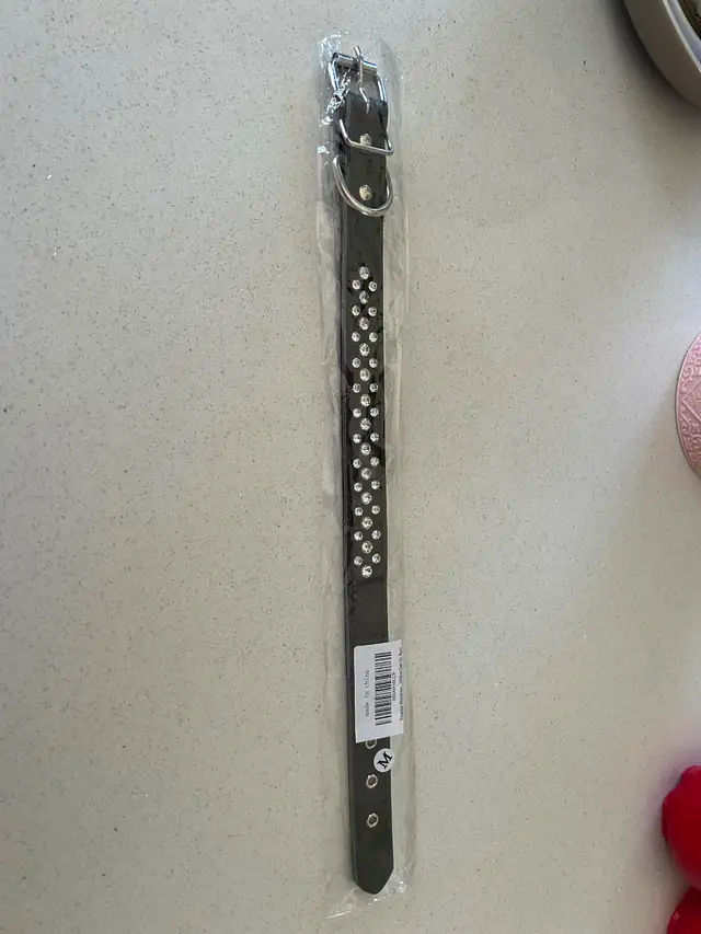 Dog collar Black Leather with Diamonds M - Photo 2