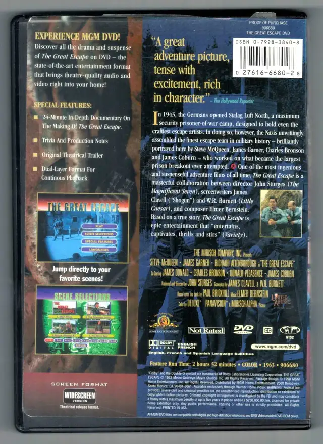 MGM, The Great Escape, DVD, Used. (1963) - Photo 2