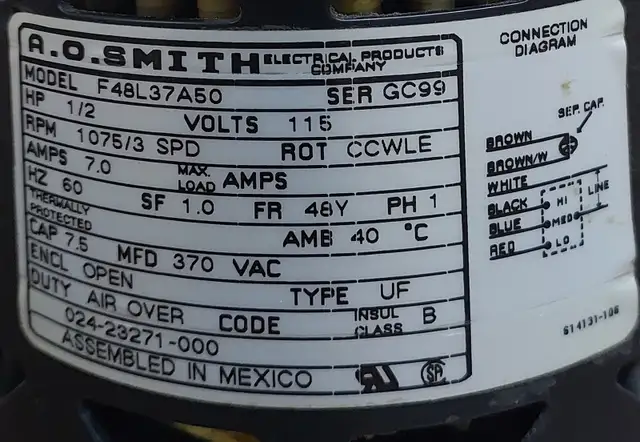 A.O. Smith Blower Motor – Model F48L37A50 (48Y Frame) M 175 - Photo 5