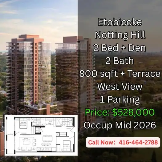 Notting Hill Condos | $660/Sqft! 2Bed den, with parking