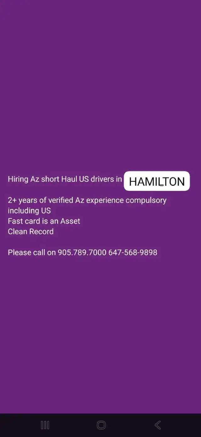 Hiring AZ Short Haul US Drivers in Hamilton
