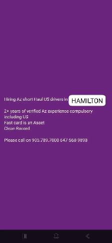 Hiring AZ Short Haul US Drivers in Hamilton
