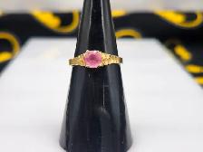 10Kt. Yellow Gold Ring w/ Pink Center Stone - Size 5.5 (#2948)