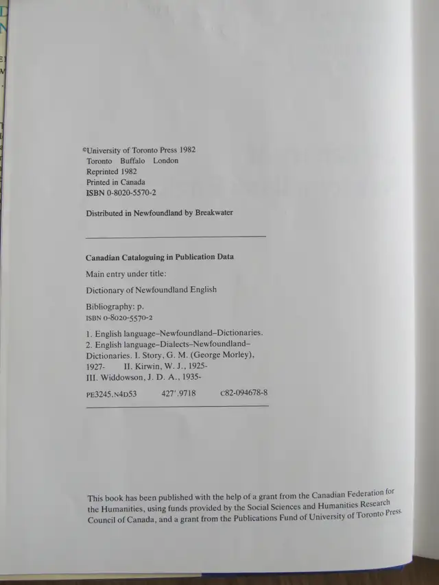 DICTIONARY OF NEWFOUNDLAND ENGLISH - 1982 HC - Photo 3