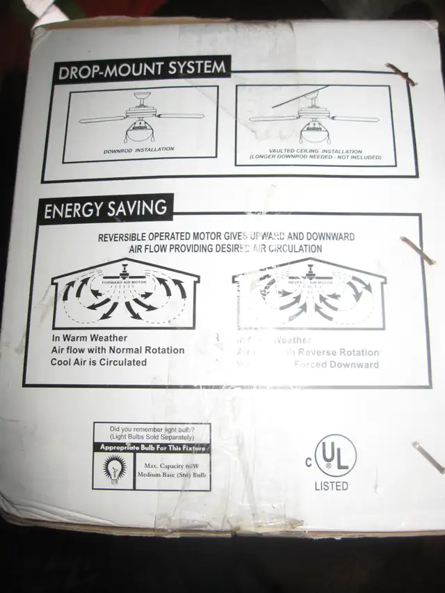 BRAND NEW 42' WHITE CEILING FAN WITH LIGHT 3 SPEEDS & REVERSE - Photo 3