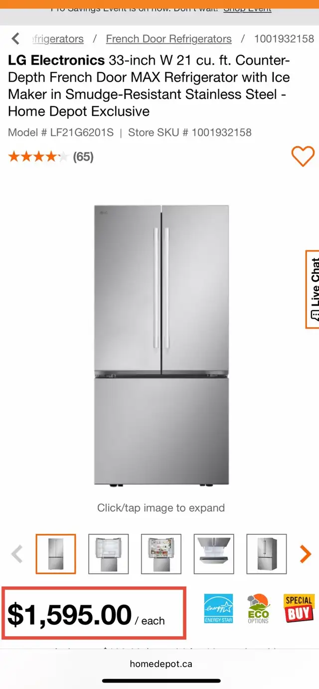 NEW 33" LG Counter Depth Max Fridge With Ice Maker (21 Cu.Ft) - Photo 10