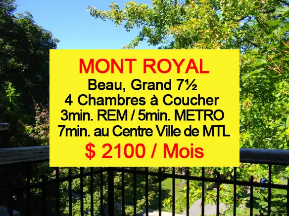WOW! BEAU GRAND 7 1/2 - 4 CAC - QUARTIER SUPER CHIC - MONT ROYAL