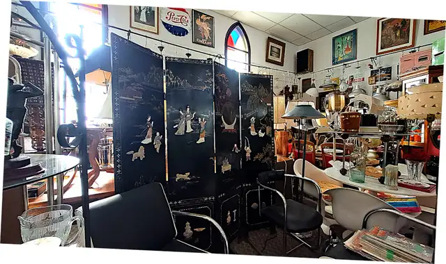ASIAN BLACK LACQUER ROOM DIVIDER w LADY FIGURES - Photo 3