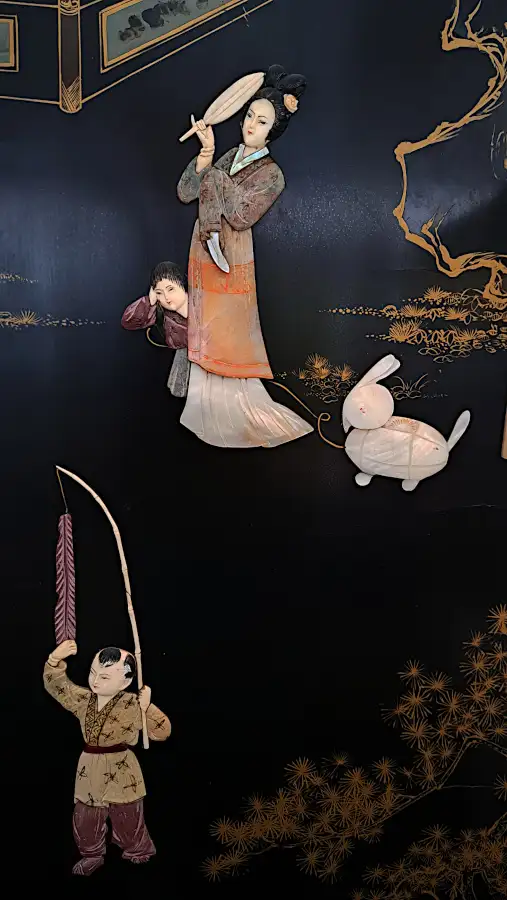 ASIAN BLACK LACQUER ROOM DIVIDER w LADY FIGURES - Photo 6