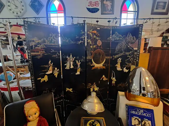 ASIAN BLACK LACQUER ROOM DIVIDER w LADY FIGURES - Photo 7