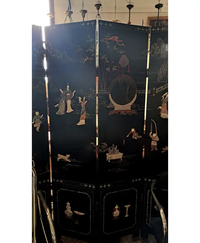 ASIAN BLACK LACQUER ROOM DIVIDER w LADY FIGURES - Photo 9