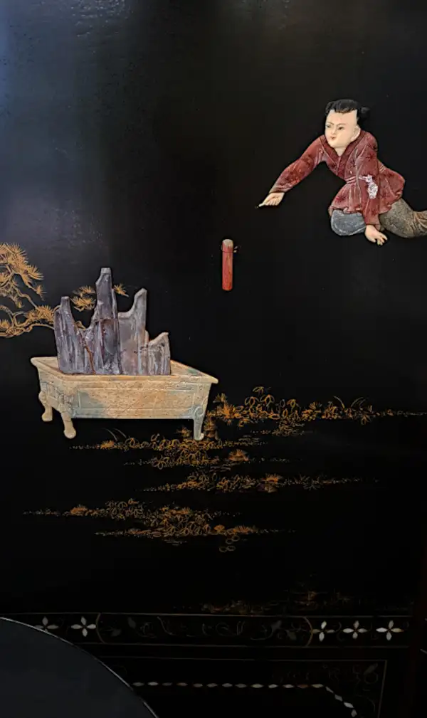 ASIAN BLACK LACQUER ROOM DIVIDER w LADY FIGURES - Photo 10