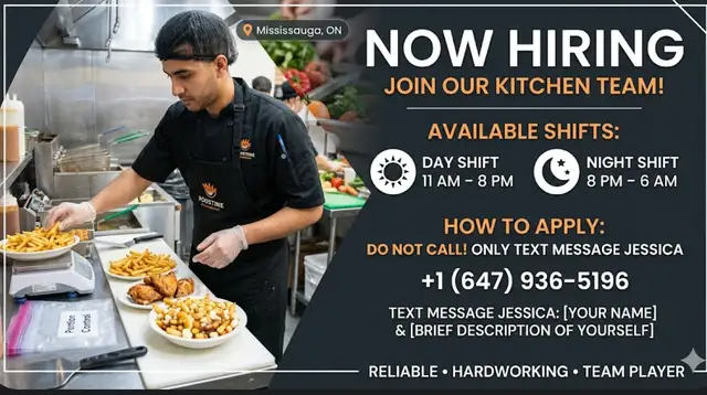 Kitchen Workers Needed - Day & Night Shifts