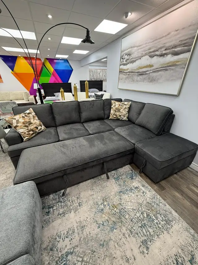 New Sectional Sofa Bed In Fabric Upholstery Big Sale