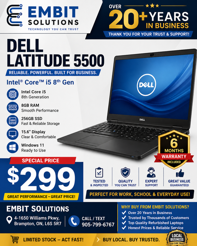 Dell Latitude 5500 | i5 8th Gen | 8GB RAM | 256GB SSD |