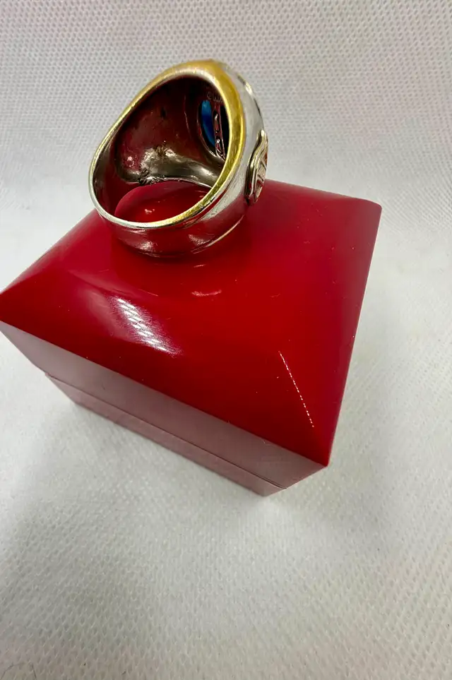 Men's Silver & 10K Gold Toronto Maple Leaf Ring w Small Diamonds - Photo 4