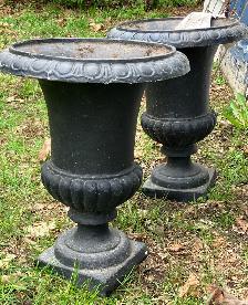 Set of 2 authentic black cast iron out door planters