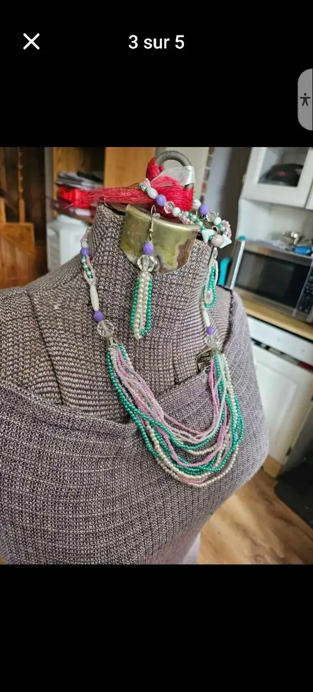 Collier fait à la main avec bracelet et boucle d'oreilles - Photo 4