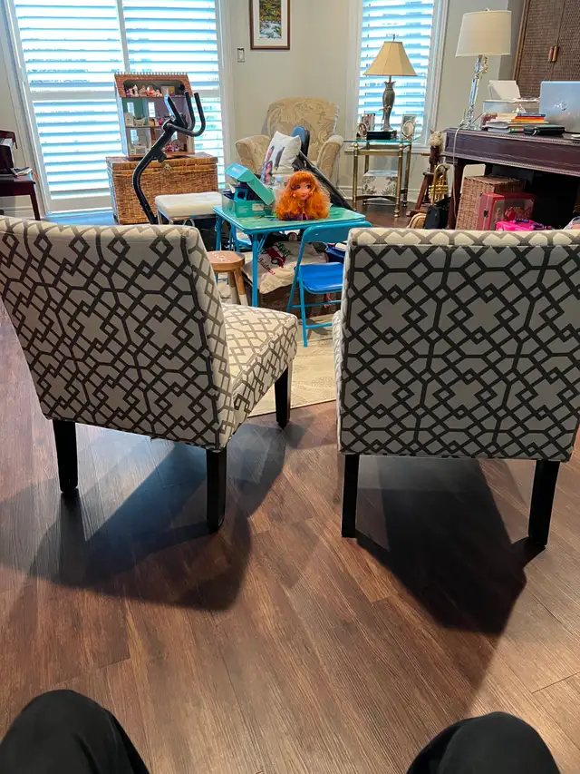Sharp Accent Chairs in white/grey geometric pattern. - Photo 4
