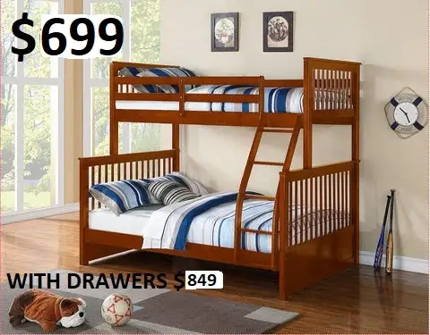 MIKE HAS SINGLE/DOUBLE BUNK BEDS, MANY COLOURS STARTING AT $529