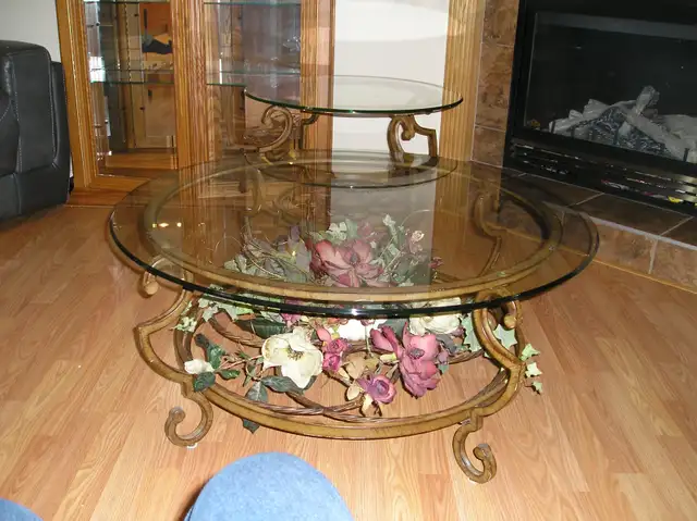 Coffee and end tables, glass