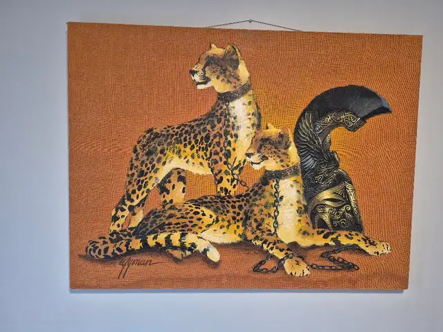 Roman Cheetah Oil Painting on Burlap Canvas by Wyman