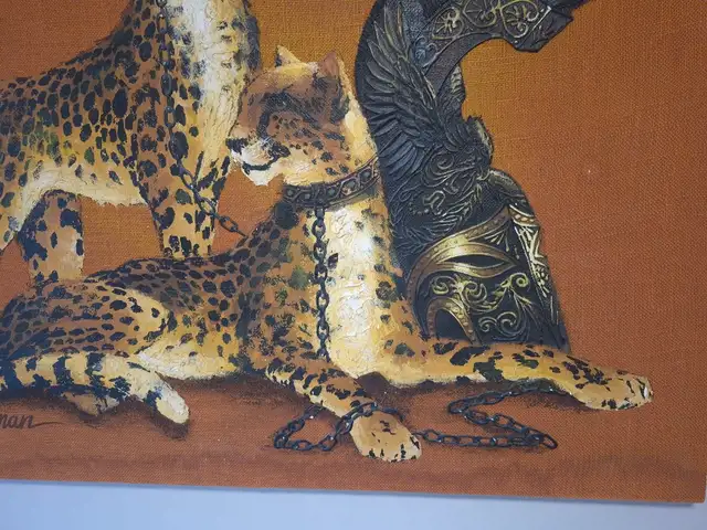 Roman Cheetah Oil Painting on Burlap Canvas by Wyman - Photo 2