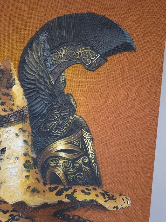 Roman Cheetah Oil Painting on Burlap Canvas by Wyman - Photo 3