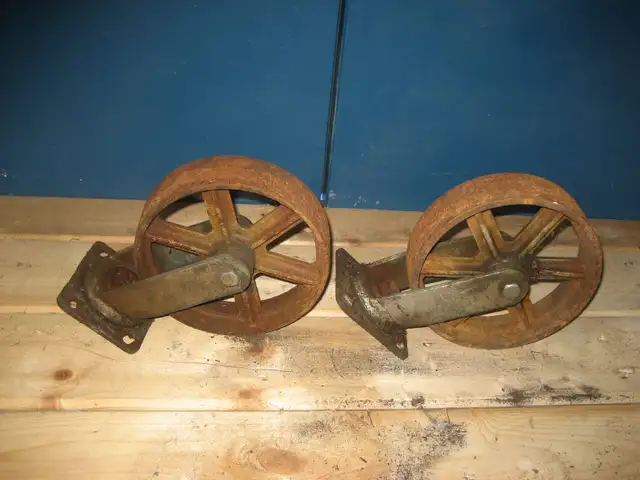 2 Large Antique Cast Iron Swivel Casters