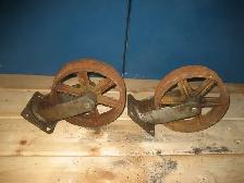 2 Large Antique Cast Iron Swivel Casters