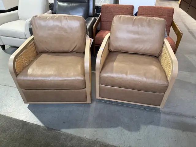 Set of 2 leather swivel accent chairs