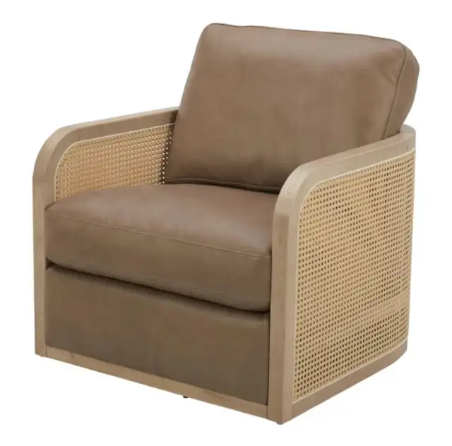 Set of 2 leather swivel accent chairs - Photo 5