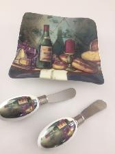 SET NEUF ASSIETTE PORCELAINE CASA ÉLITE 7'x7' 2 COUTEAUX FROMAGE