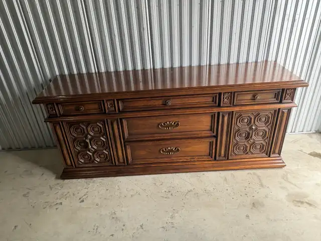 Free delivery used Vintage Wood Dresser with Ornate Carvings