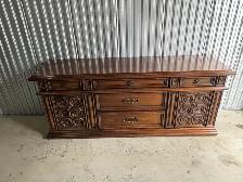 Free delivery used Vintage Wood Dresser with Ornate Carvings - Photo 2