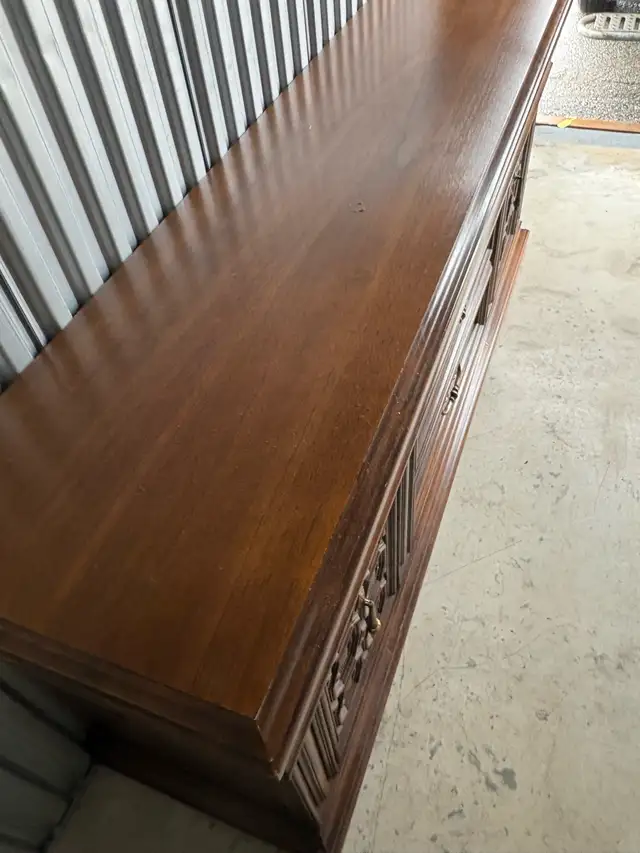 Free delivery used Vintage Wood Dresser with Ornate Carvings - Photo 3