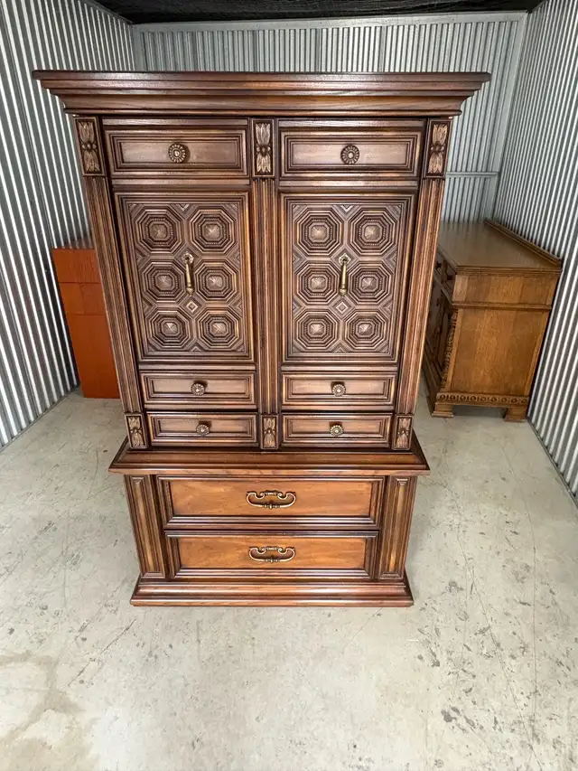 Free delivery used Vintage Wood Armoire Dresser - Photo 2