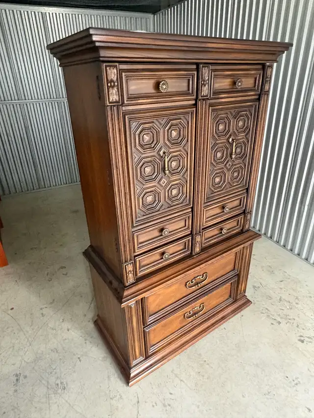 Free delivery used Vintage Wood Armoire Dresser - Photo 4