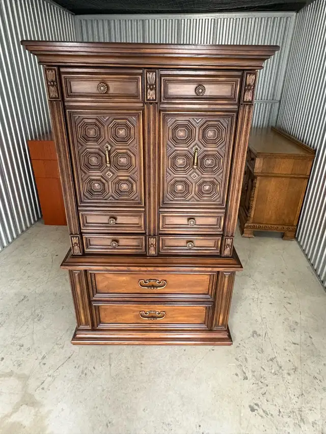 Free delivery used Vintage Wood Armoire Dresser - Photo 5