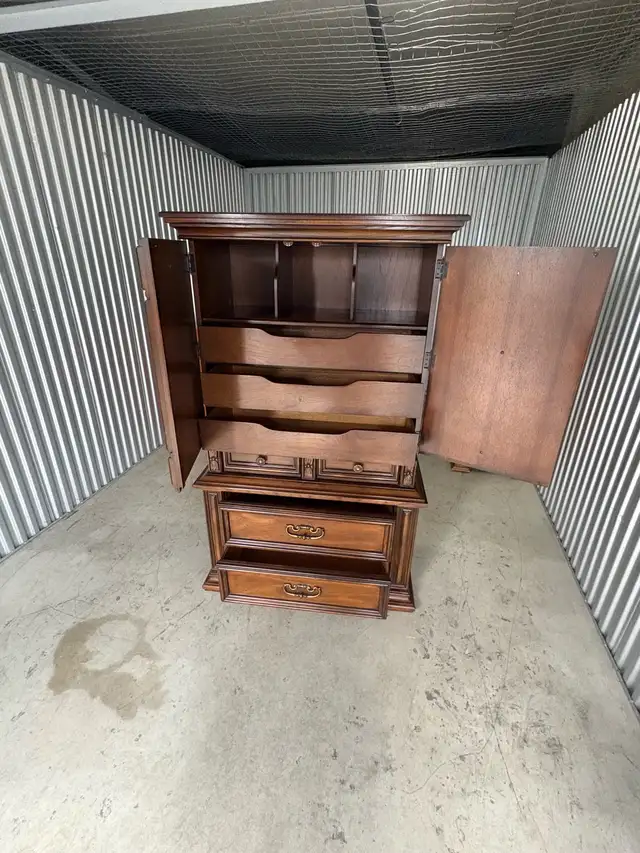 Free delivery used Vintage Wood Armoire Dresser - Photo 10