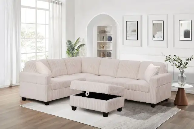 Cream/White Corduroy Sectional