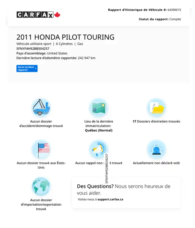 GARANTIE/HONDA PILOT TOURING/8 PLACE/DVD GPS CIUR/JAMAIS ACCIDEN - Photo 2