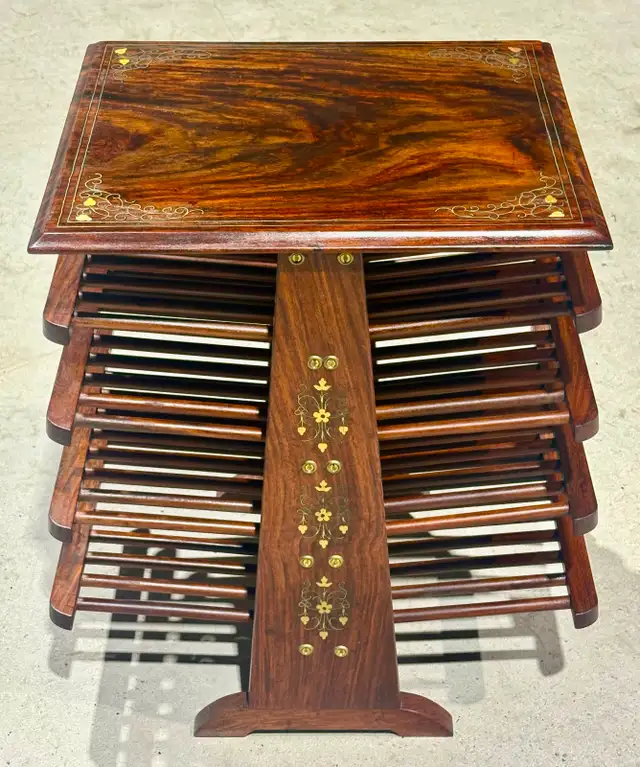 Vintage Wooden Magazine Rack With Brass Inlay - Photo 3