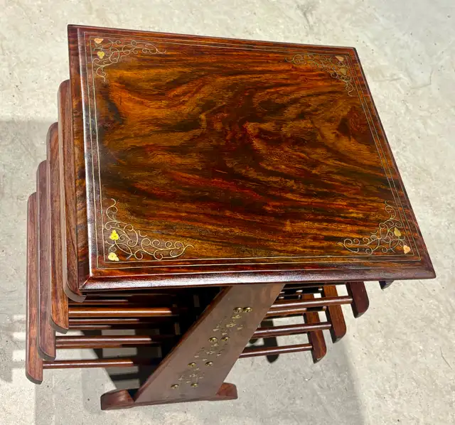 Vintage Wooden Magazine Rack With Brass Inlay - Photo 5